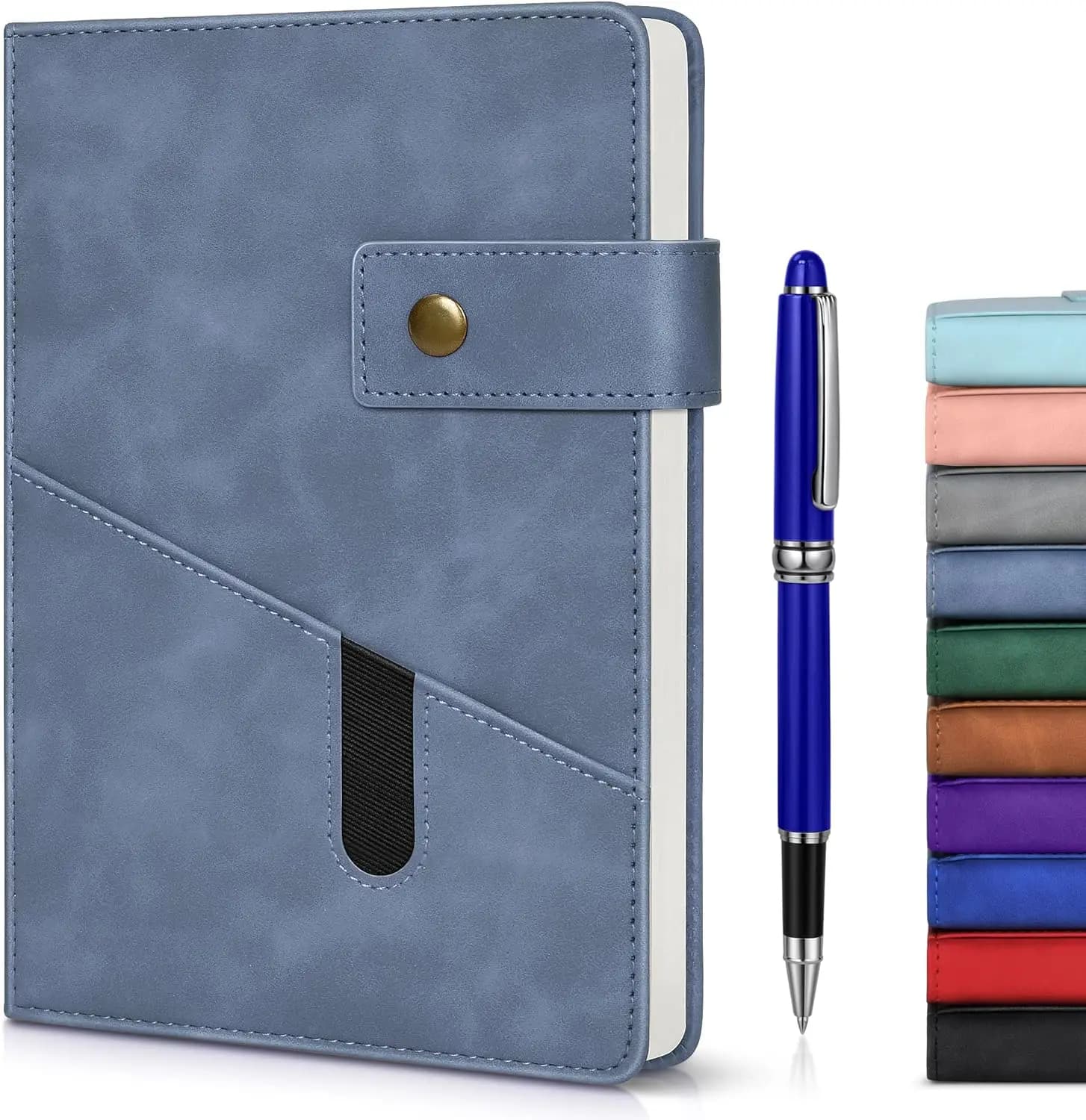 A5 Leather Journal with Pen, 200 Pages Thick Lined Paper, Hardcover Notebook for Work Travel School, Blue