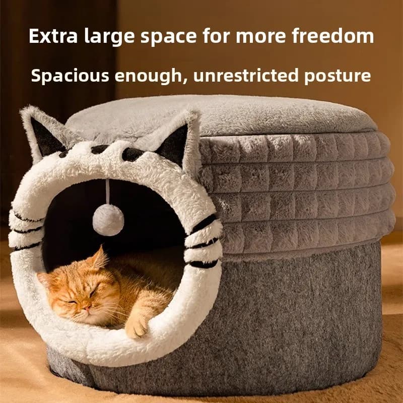 Cuccia Calda Staccabile per Animali Domestici da Interno, Cuccia Invernale Rotonda a Nido per Cani, Design Multistrato con Motivo Animale, Taglia Universale