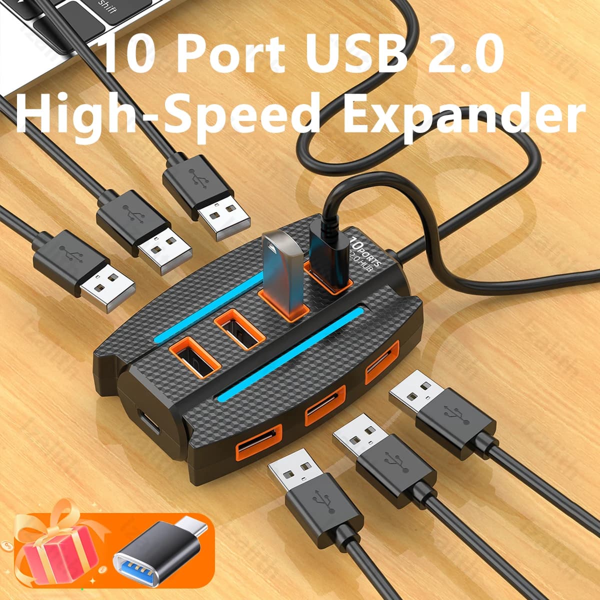 Hub USB 10 porte USB 2.0 Lettore di schede splitter USB Espansore porta USB per PC portatile Tastiera Mouse Disco rigido Flash Drive