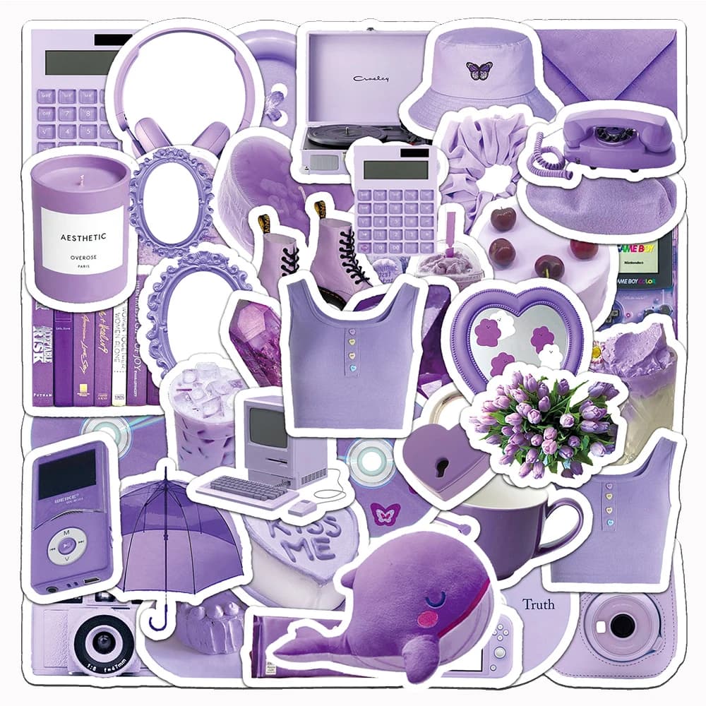 10/30/50pcs Purple Ins Style Art Aesthetic Stickers Cute Decoration Decals DIY Water Bottle Luggage Phone Graffiti Sticker Gift