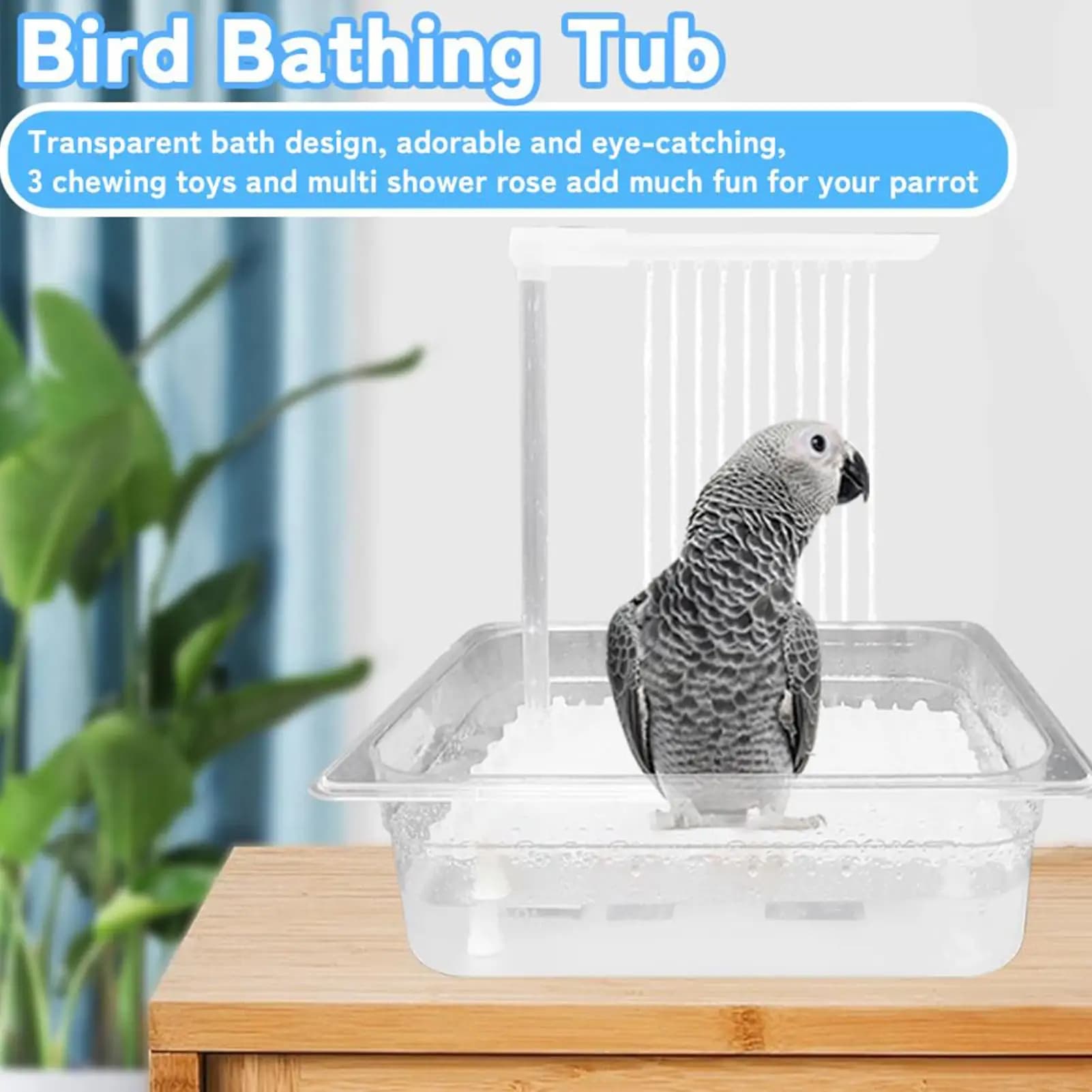 Vasca Automatica per Uccelli, Doccia per Uccelli, Fontana USB Elettrica, Accessori per la Toelettatura di Conure, Pappagalli, Calopsittici e Grigio Africano di Piccola e Media Taglia