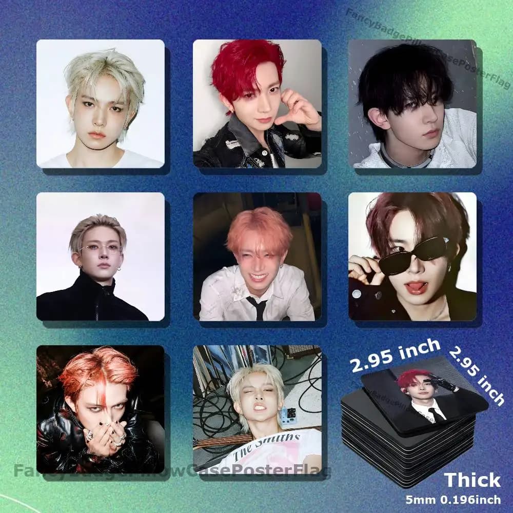 E-Evan Ride or Die H-Heeseung Acrylic Refrigerator Magnets Square Tiles with Magnetic Sheets for Home Decoration