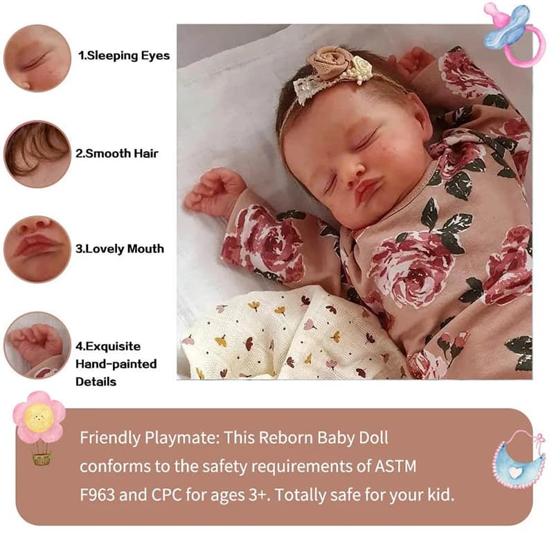 Bambole appena nate Reborn Bebe Rosalie da 19 pollici che dormono la pelle 3D realistica dipinta a mano con vene visibili