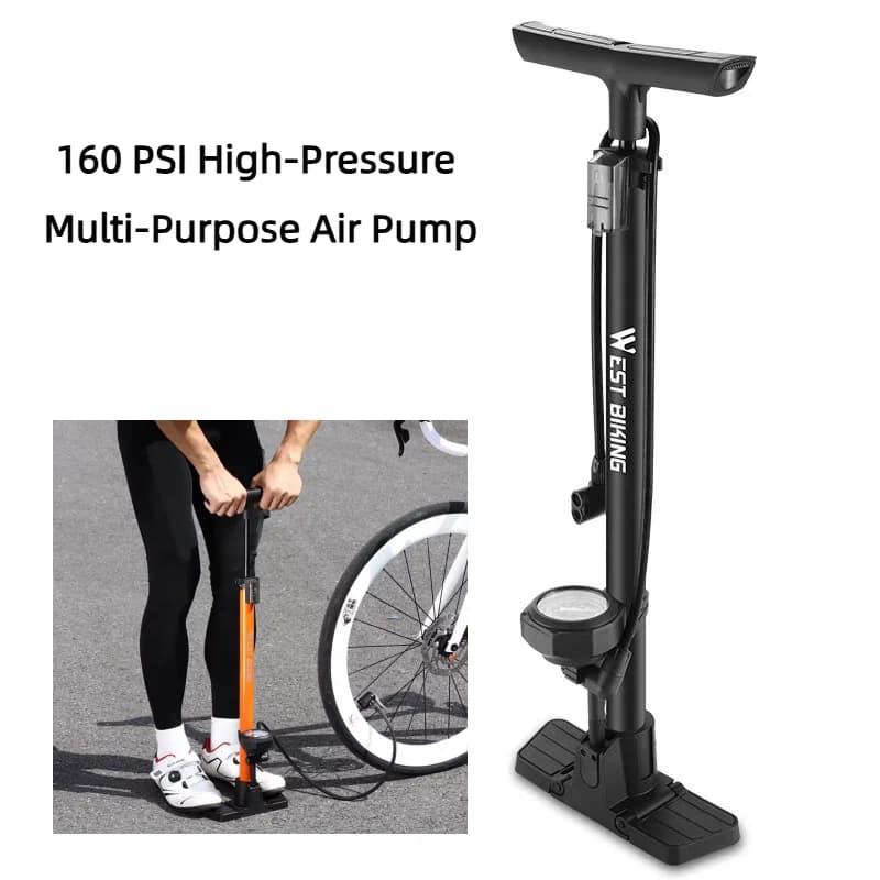 Pompa per Bicicletta Portatile con Manometro 160PSI, Pompa ad Alta Pressione Multifunzionale per Bici, Moto e Palloni
