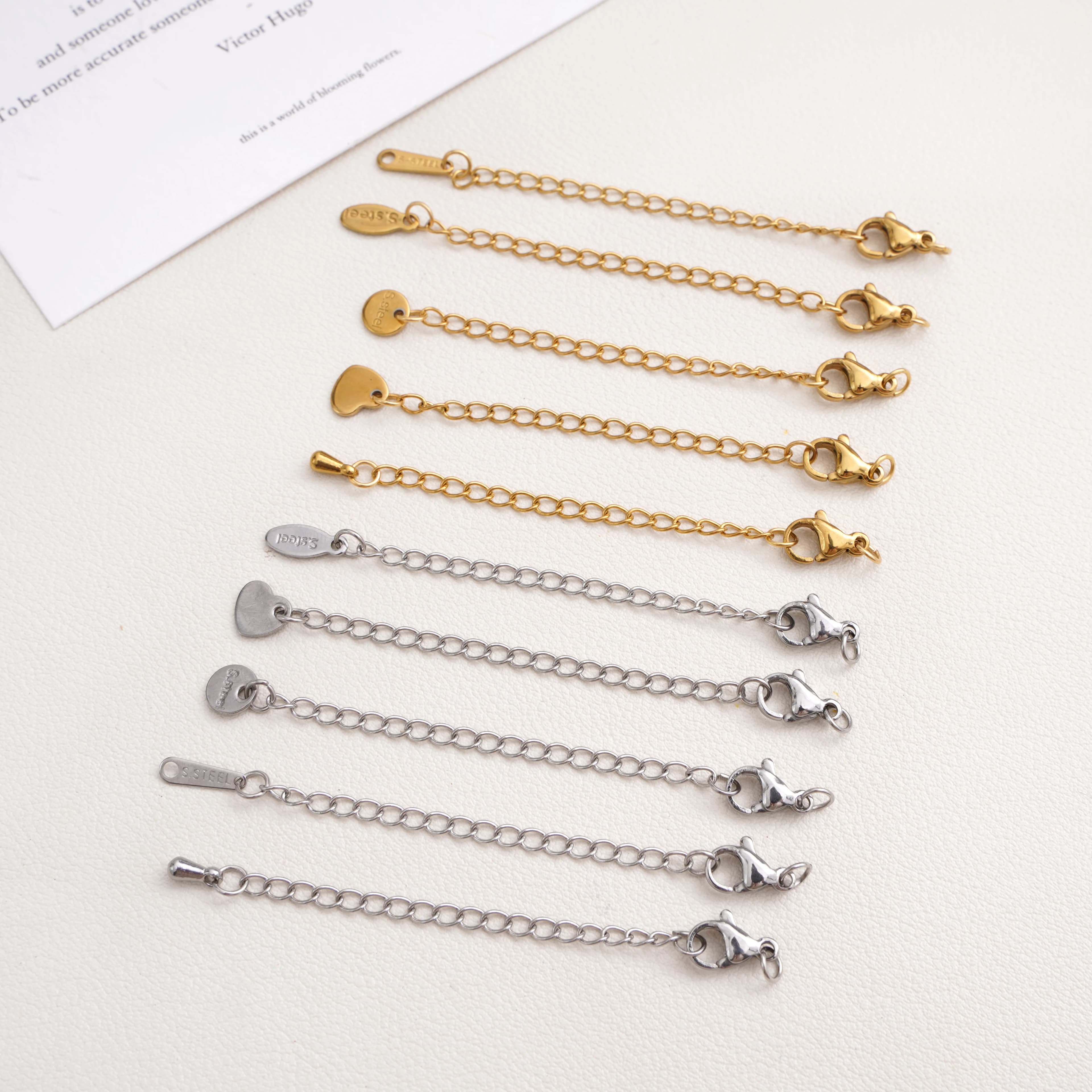 Set di 5 Catene in Acciaio Inox con Chiusura a Moschettone e Prolunga per Creazione di Gioielli Fai-da-Te, Bracciali e Collane