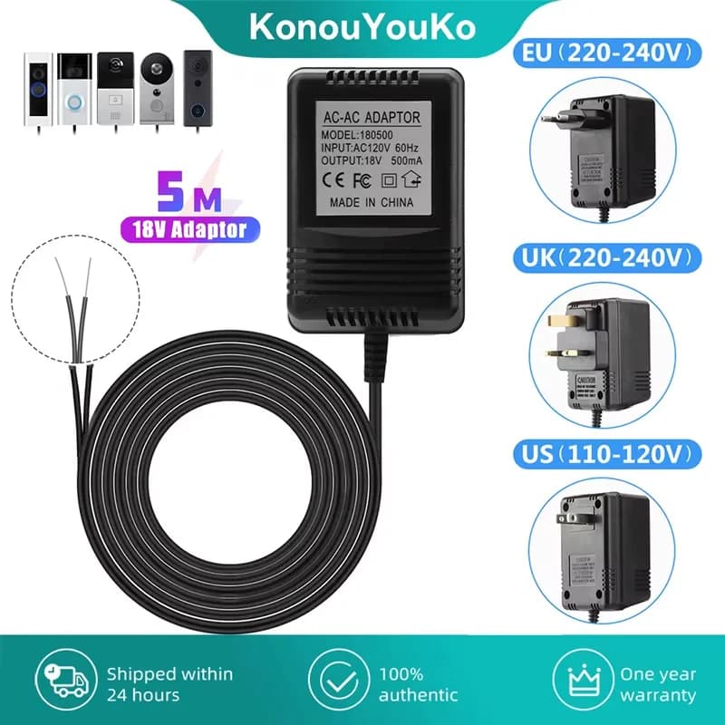 Caricatore trasformatore Adattatore di alimentazione CA 18 V 220 V-240 V Spina UE UK USA per Wifi Smart Video Campanello Videocamera Videocitofono Anello campanello