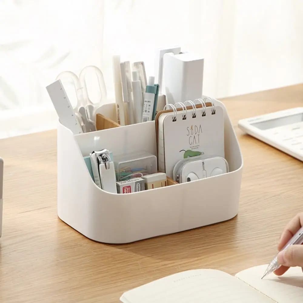 Desk Storage Box Remote Control Holder Office Supplies Large Capacity Detachable Baffle Stationery Cosmetics Desktop Organizer