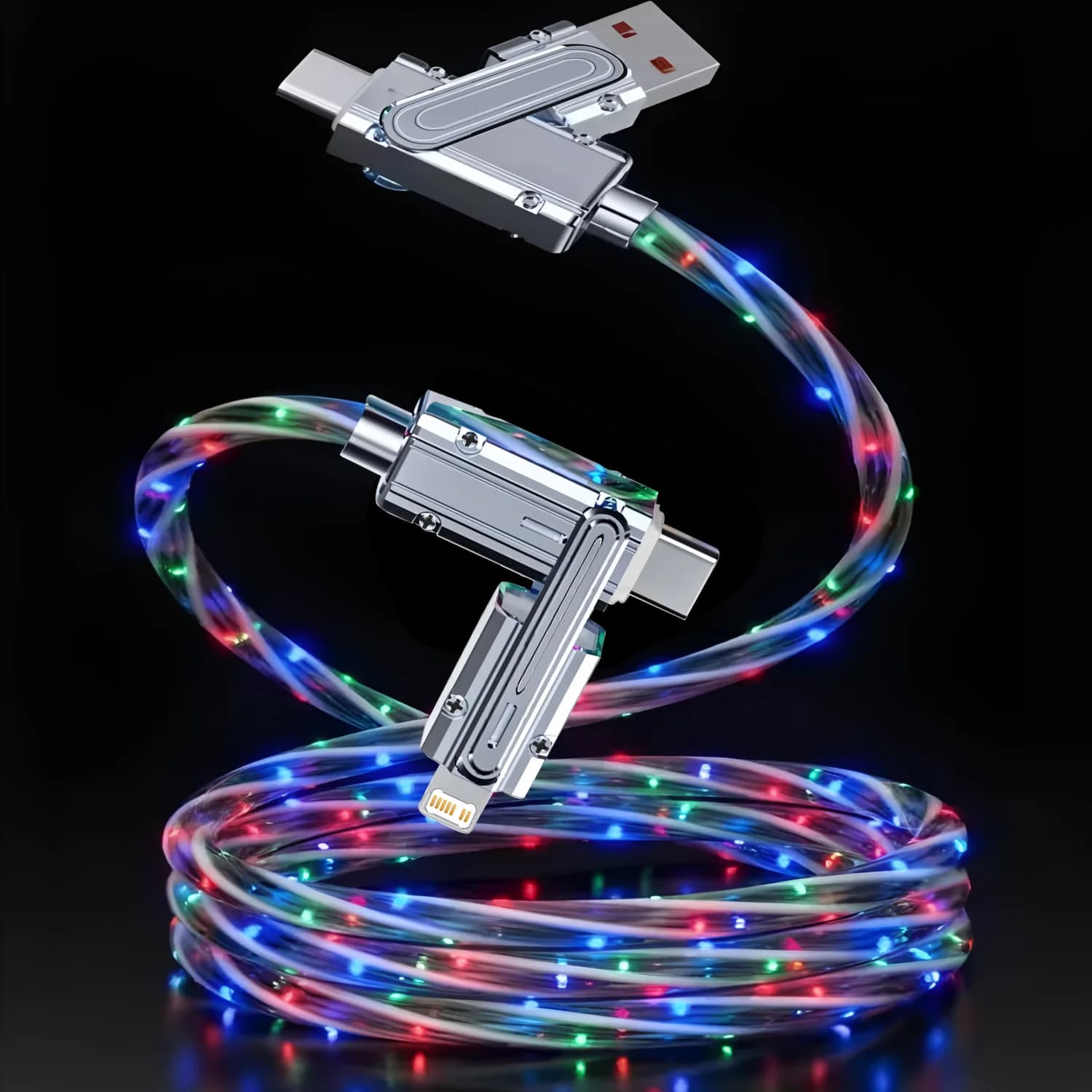 Phone cable 240W LED Luminous USB Cable 4 in 1 Fast Charging Data Cable for iphone 14 Pro Max Charger Cables