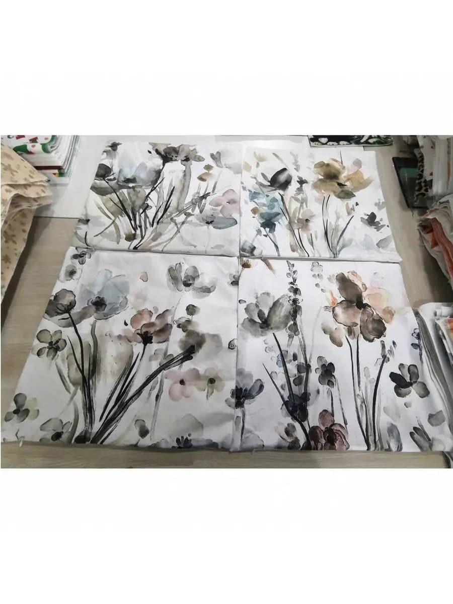 4pcs Ink Wash Floral Print Square Pillow Cover For Living Room Sofa Bedroom Decor