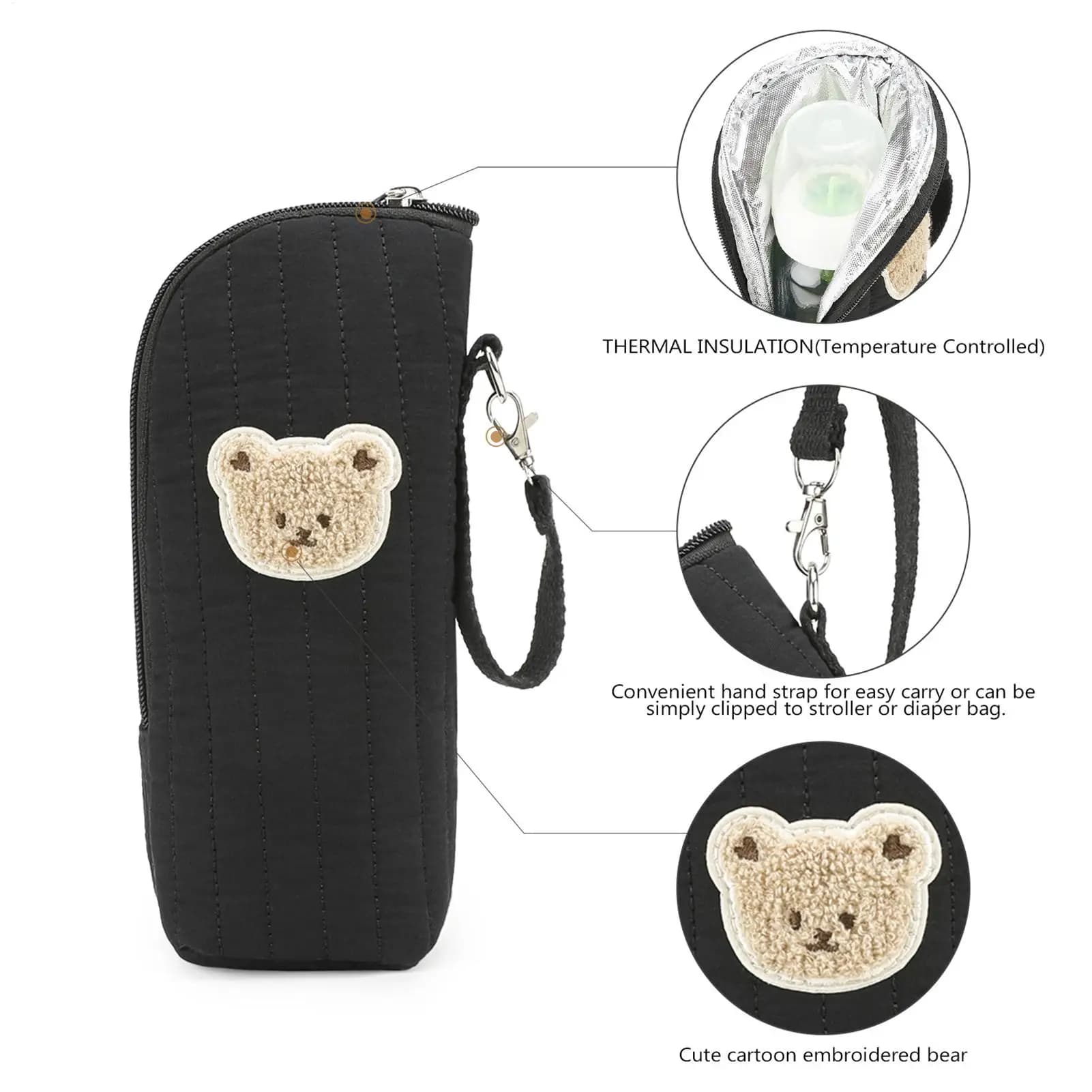 Borsa per biberon isolata Portabiberon con design a forma di orso Borsa portatile per il trasporto di conservazione del latte materno