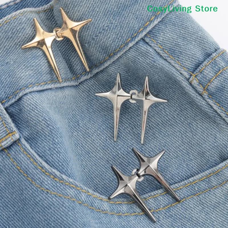 Adjustable Detachable Pants Clips Trendy Cross Star Waist Buckle Waist Tightener Nail-free Metal Button Snaps For Jeans Decor