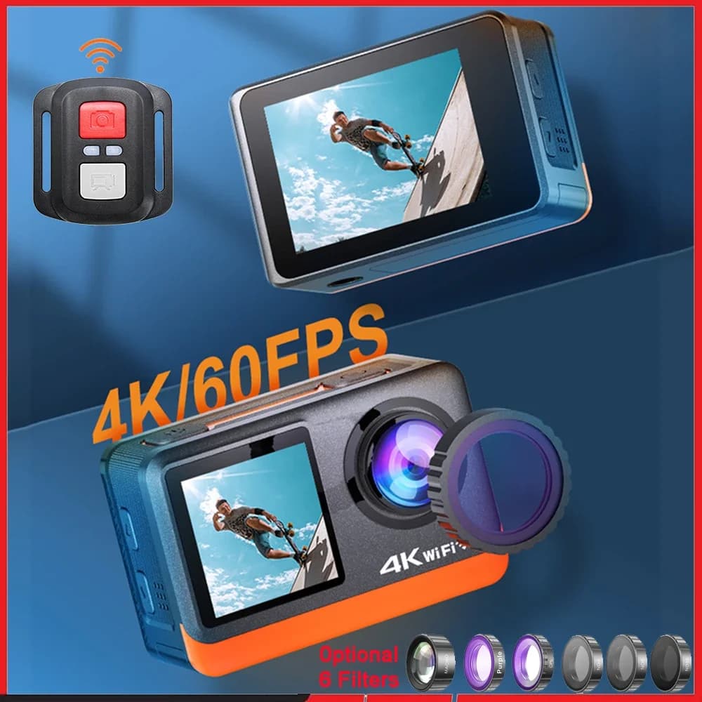 2 "Touch IPS Doppio Schermo Action Camera 4K60FPS 30MP DVR Wi-Fi 170D EIS Filtro Opzionale 1080P Webcam Subacquea 30M Sport Cam