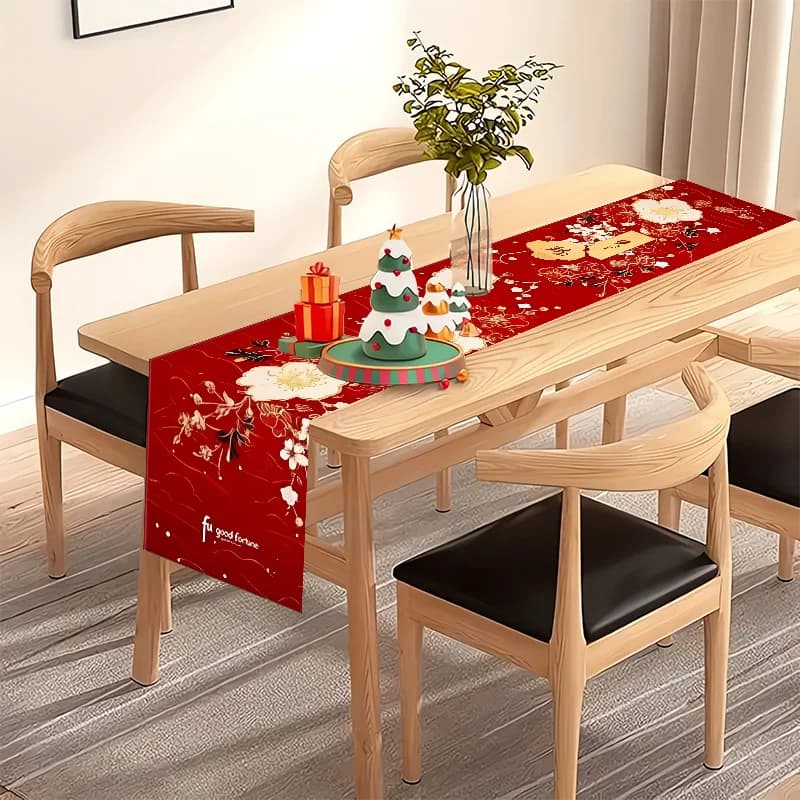 Runner da Tavola in Lino Stampato per il Capodanno Cinese 2025, Decorazione per Feste in Casa, Runner da Tavola per il Festival di Primavera Cinese, Sciarpa Decorativa per Comodino