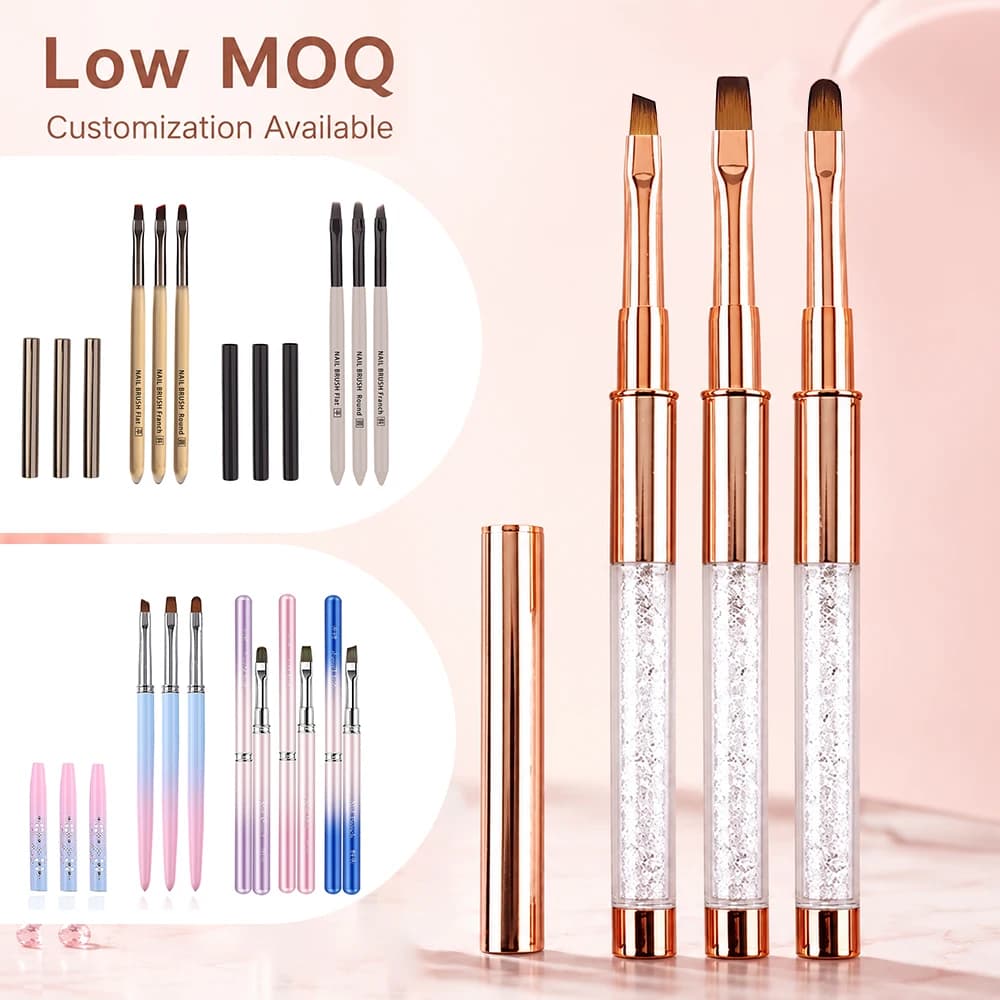 Set di 3 Pennelli Professionali per Nail Art, Kit per Gel UV, Pennelli per Pittura e Disegno su Unghie Acriliche, Strumenti per Manicure e Fototerapia