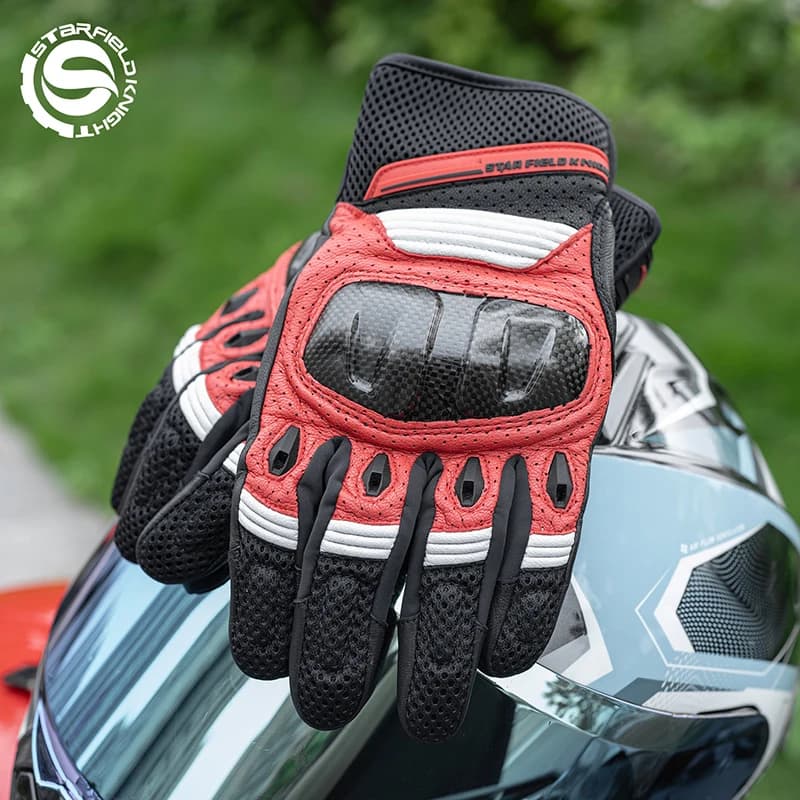 Star Field Knight Motorcycle Gloves Real Goat Leather Non-slip Wear-resistant Summer Breathable Carbon Fiber Riding Protection