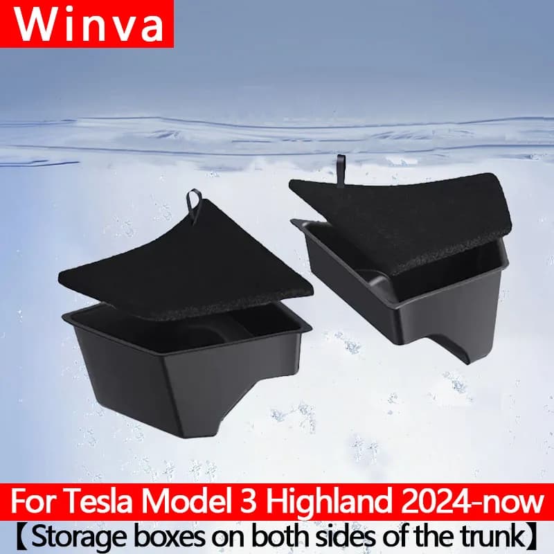 Per 2024 Tesla Modello 3 Highland Baule posteriore Lato sinistro Scatola di immagazzinaggio con coperchio Coda Boot Organizer Partizione Decorazione Accessori
