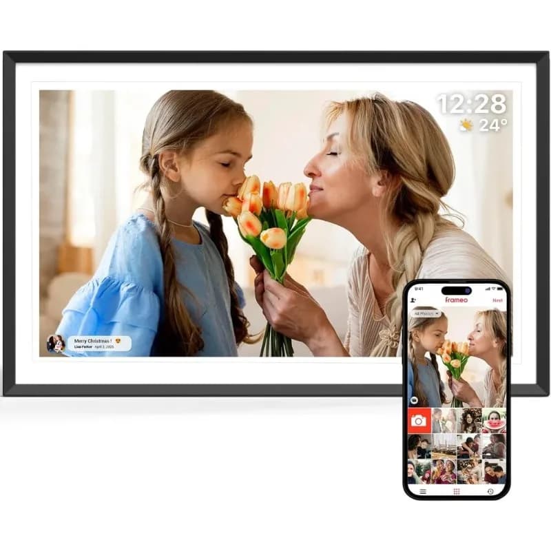 Cornice per foto digitale WiFi da 15,6 pollici Archiviazione da 32 GB Touch screen FHD IPS Ruota automatica Condividi foto Video tramite l'app Frameo