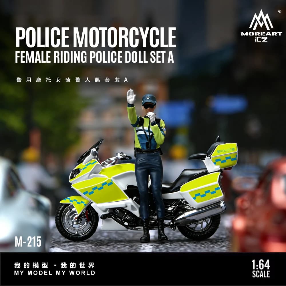 MoreArt 1:64 Set A con figura di poliziotta in moto, modello in resina per regalo, esposizione e collezione