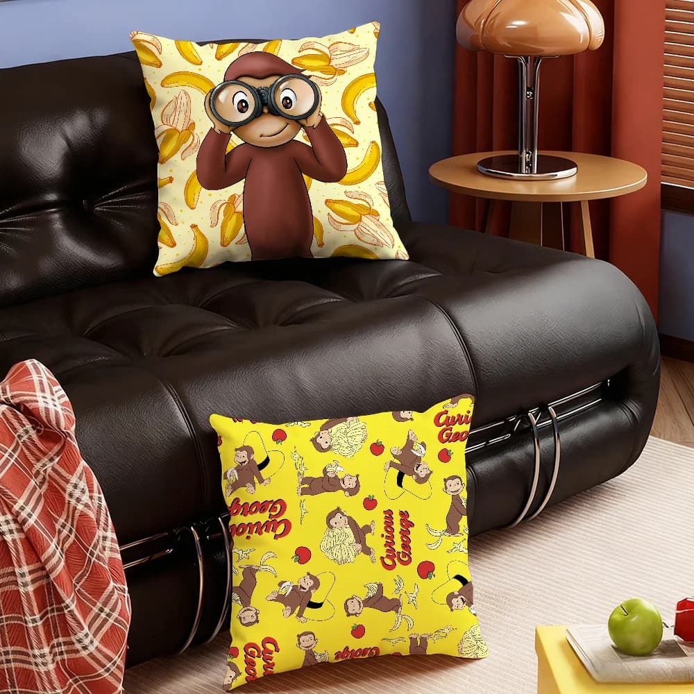 Cute C-Curious G-George Cartoon Pillow Case Bedroom Sofa Living Room Backrest Decoration Square Cushion Nap Time