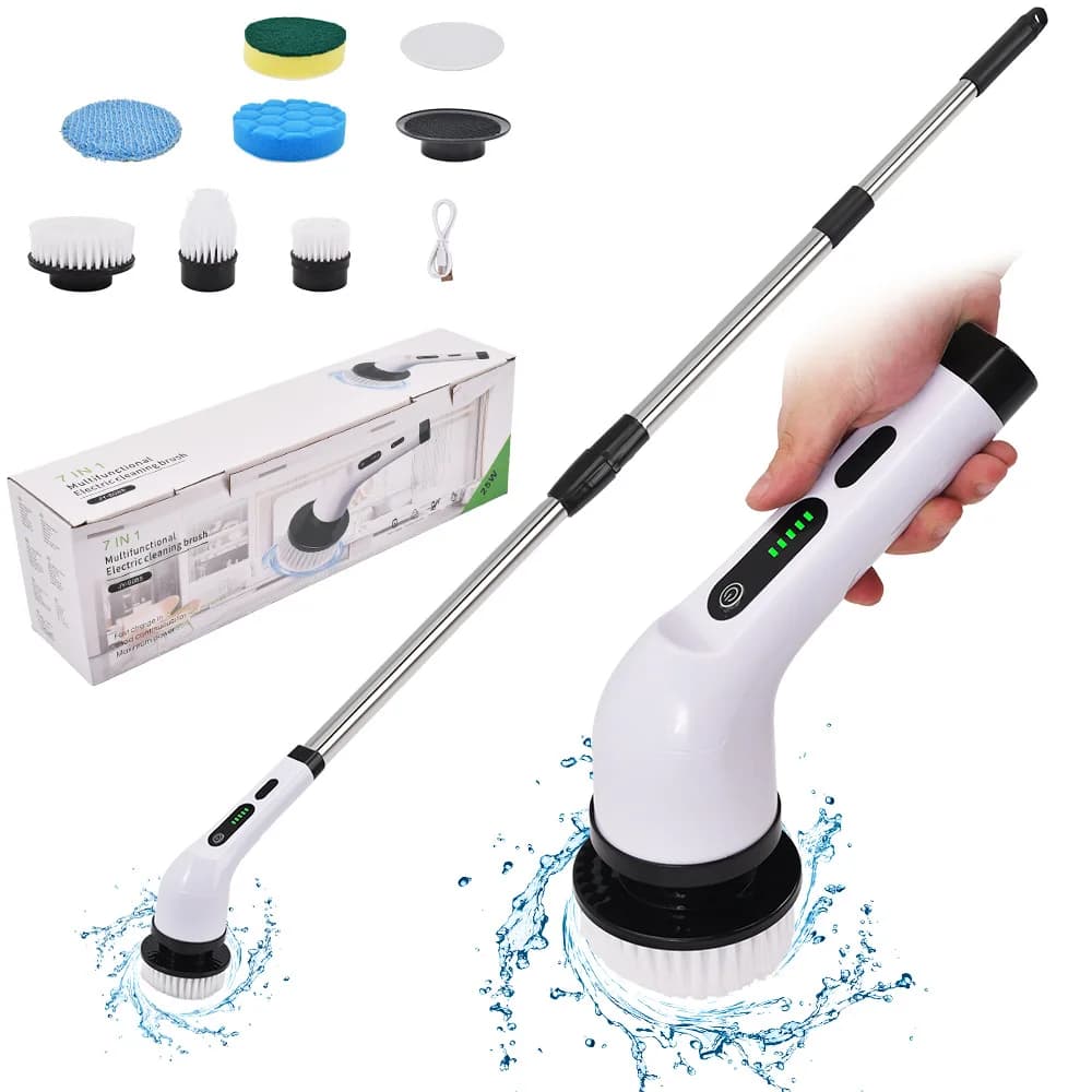 Spazzola Elettrica Multifunzione per Pulizia, Scrubber Elettrico Rotante per Bagno, Spazzola per Pulizia Domestica 7 in 1 e 9 in 1