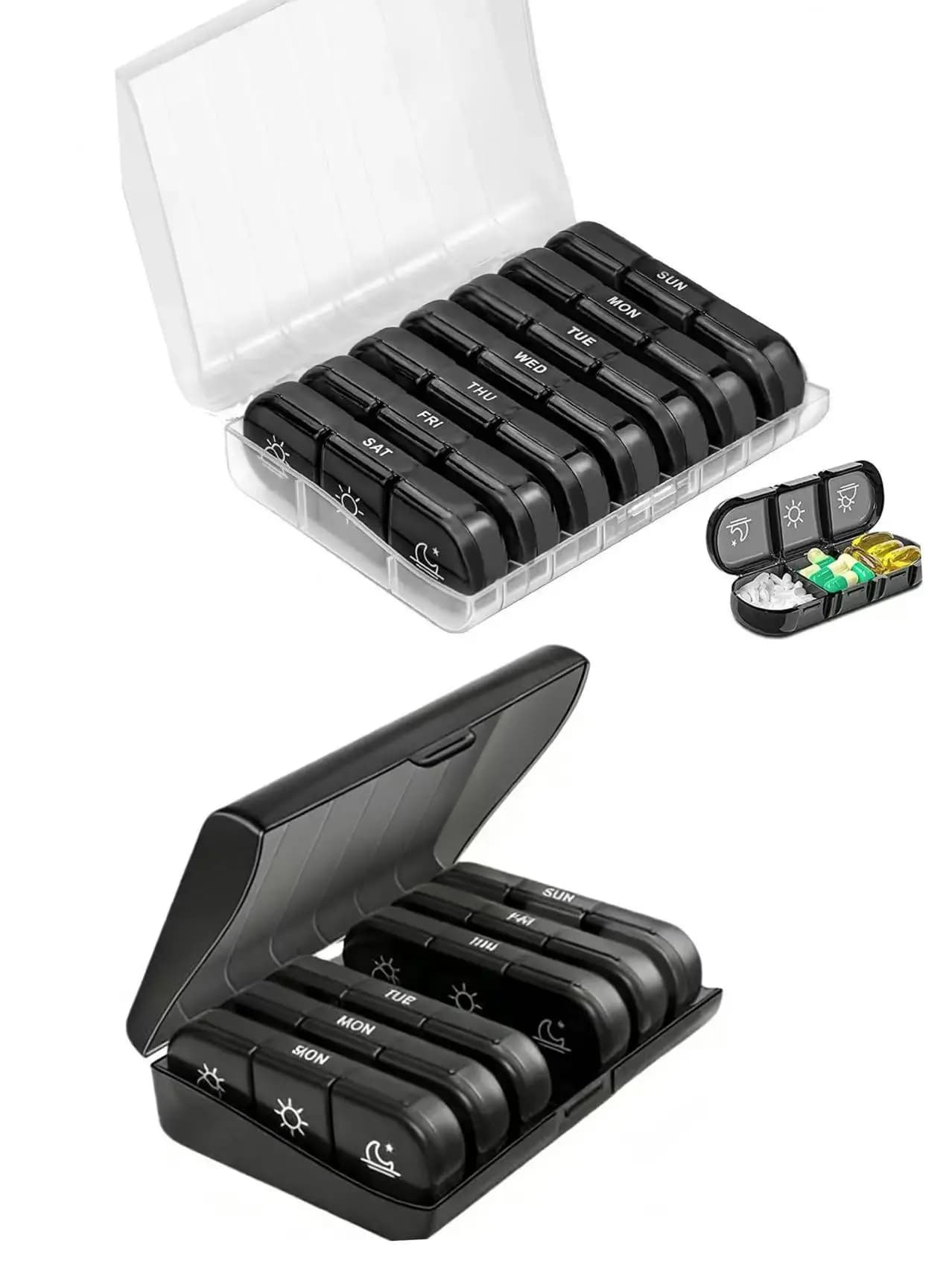 Portapillole da viaggio compatto, di grande capacità, robusto e portatile, per 7 giorni e 3 volte al giorno, ideale per vitamine e integratori alimentari.