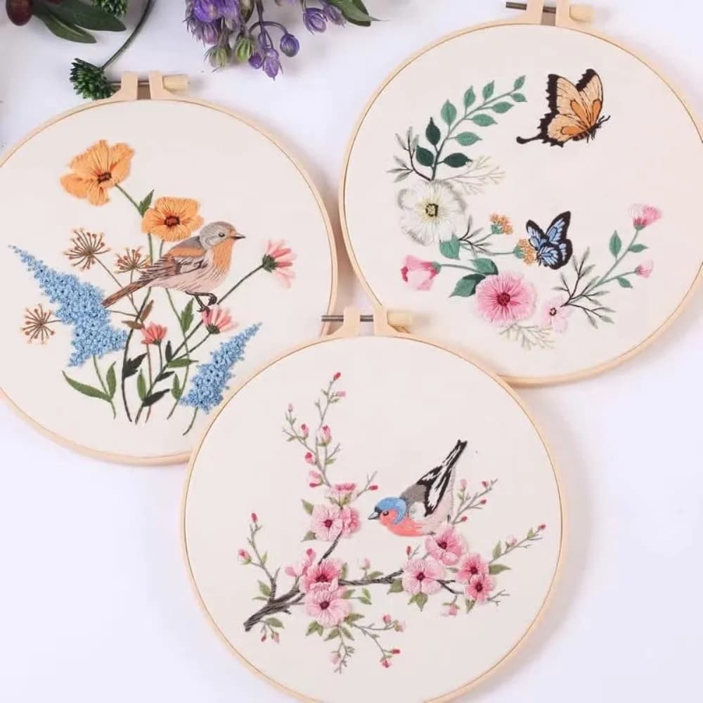 Nuovi kit di ricamo 3D Farfalla Uccello Kit di ricamo fai da te Cerchi Fiore Set punto croce Ricamo artistico