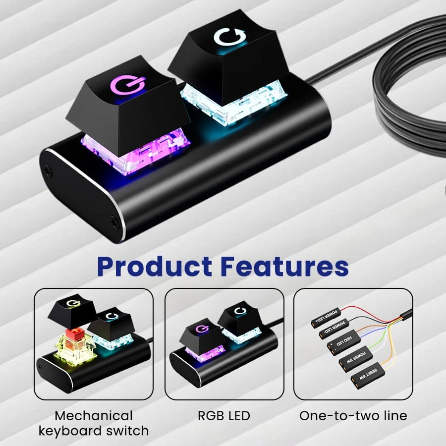 Desktop PC External Power Button Switch RGB Light Mechanical Keyboard Switch Computer Power Reset Button 1.8m Cable Easy Install