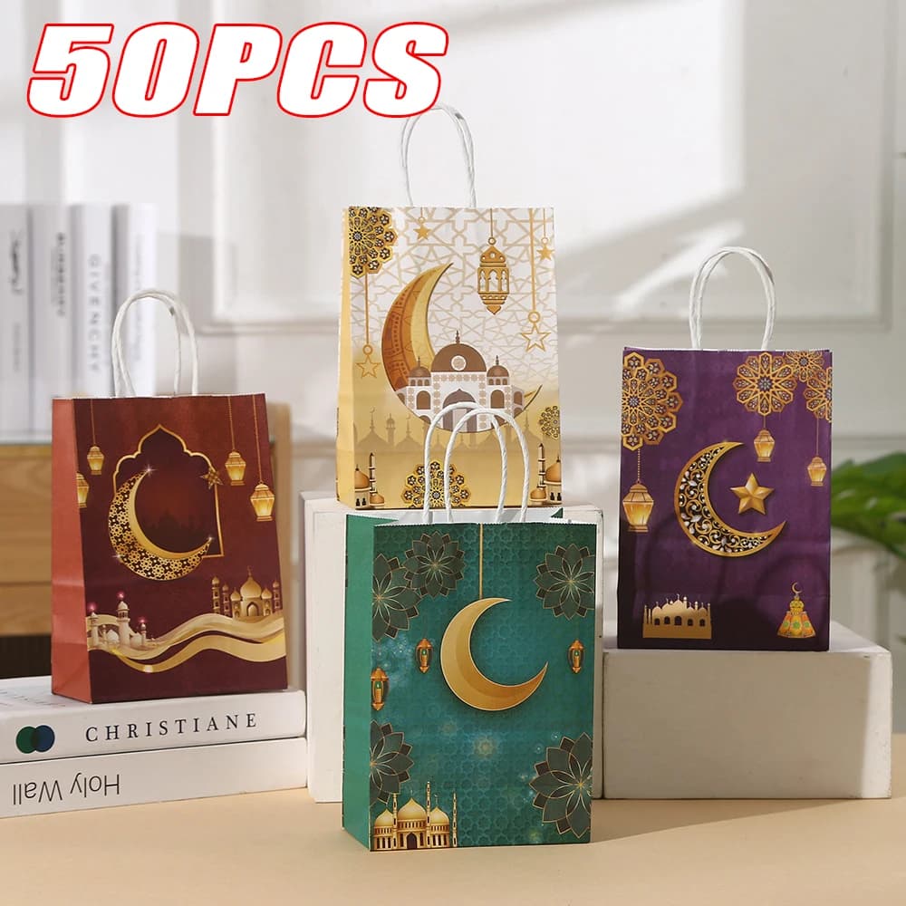 4 pezzi Eid Mubarak sacchetti regalo di carta Ramadan decorazione del partito 2024 Ramadan Kareem Eid Candy Packaging sacchetto di biscotti forniture musulmane