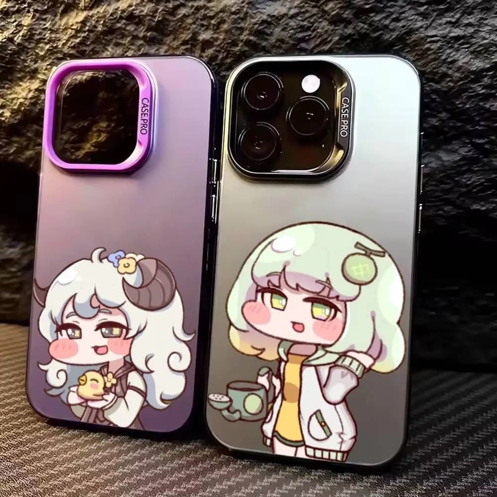 Custodia per telefono T-Trickcal Chibi Go per iPhone 17, 16, 15, 14, 13, 12, 11 Plus, Pro Max, con rivestimento interno colorato e placcato argento