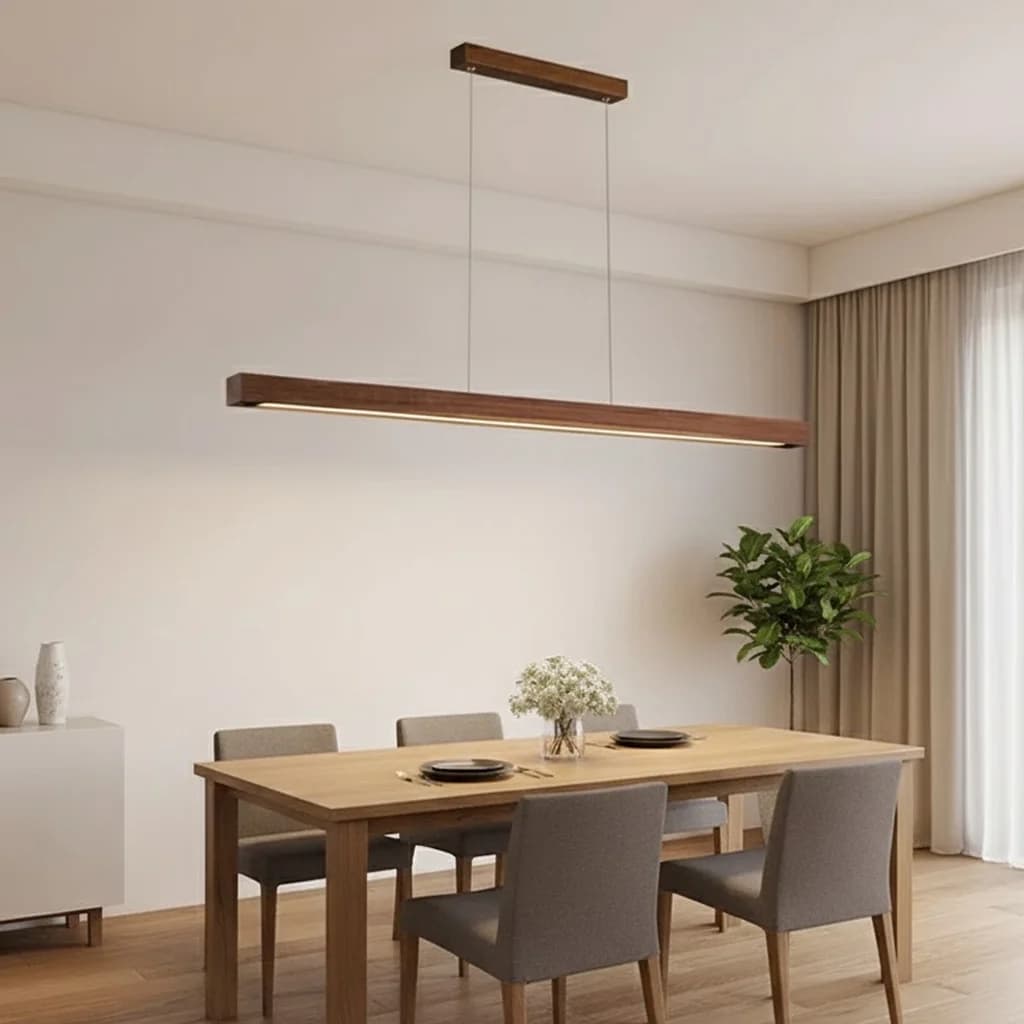 Nordic LED Chandelier Dining Room Pendant Light Wooden Long Strip Hanging Lamp for Living Room Bar Tea Room Lighting Fixtures