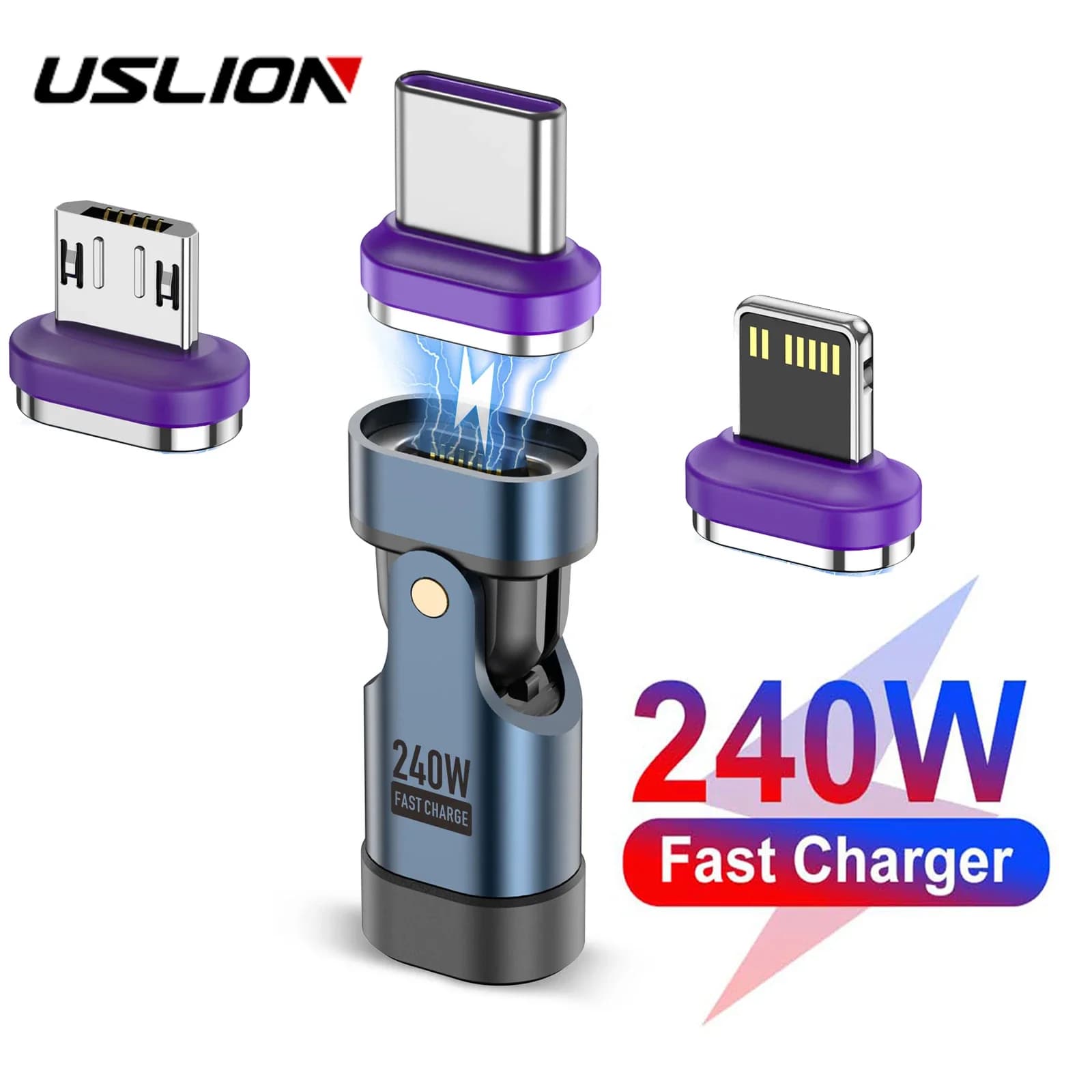 USLION Adapter from 240 W Type C Quick Charging Cable from USB-C to Type C Magnetic Converter USB C Female for MacBook iPhone 16 15 Xiaomi
