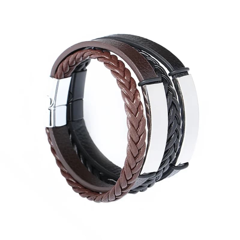 Bracciale in pelle personalizzato di lusso punk da donna logo nome inciso strato fatto a mano da uomo gioielli con braccialetti identificativi in corda