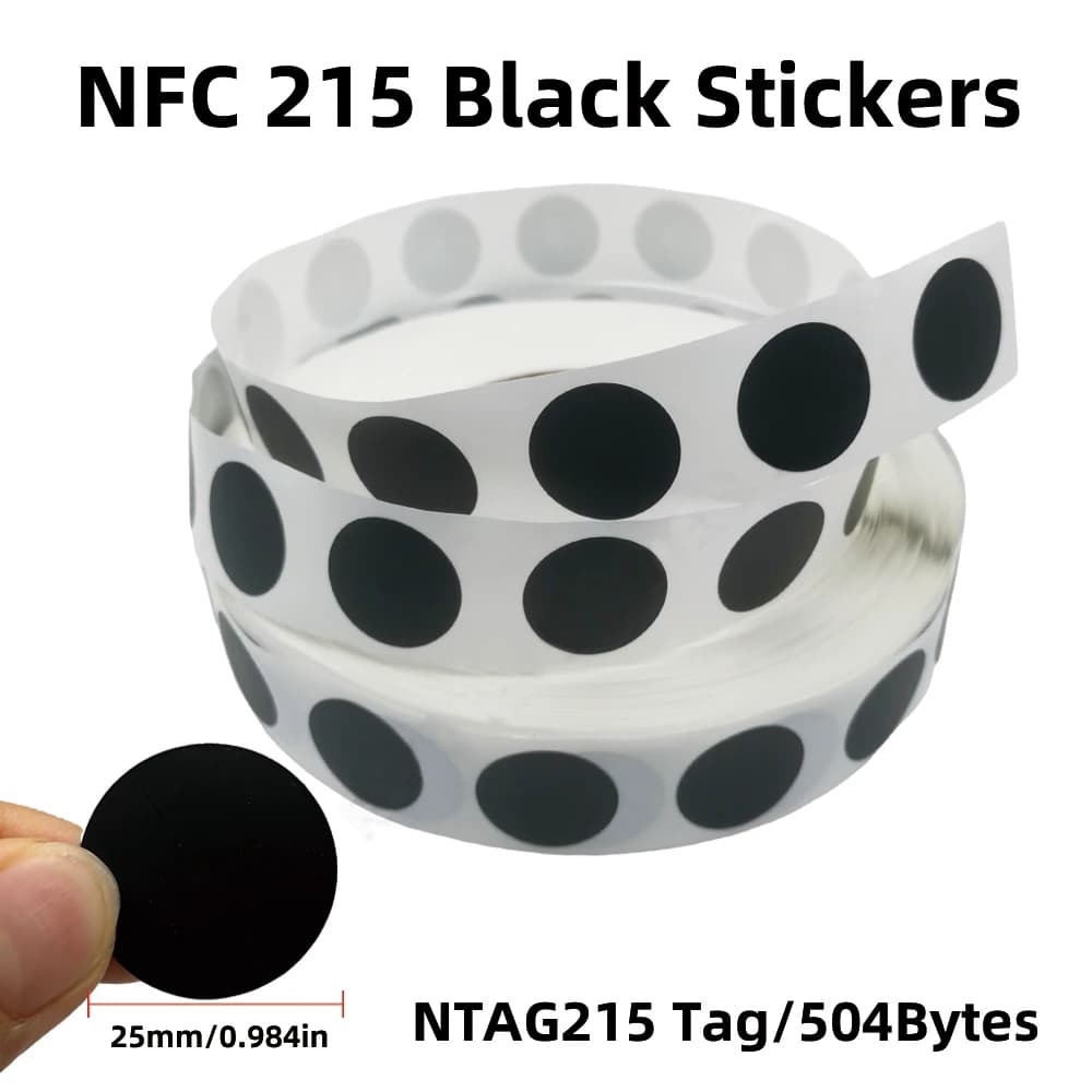 Black Ntag 215 NFC Phone Available RFID Tags Stickers Adhesive Label NFC Ntag215 Self-adhesive Tag 13.56MHz ISO14443A Sticker