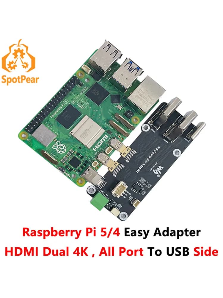 Raspberry Pi 5/4B easy Adapter Micro HDMI to HDMI 4K all ports on the USB side of Pi