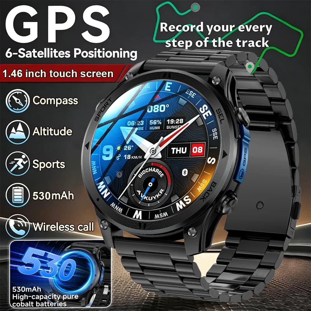 Nuovo Smartwatch Militare da Esterno 2026 per Uomo, Display AMOLED da 1,46'', GPS Integrato, Bussola, Altimetro, Impermeabile 3ATM, Chiamate BT