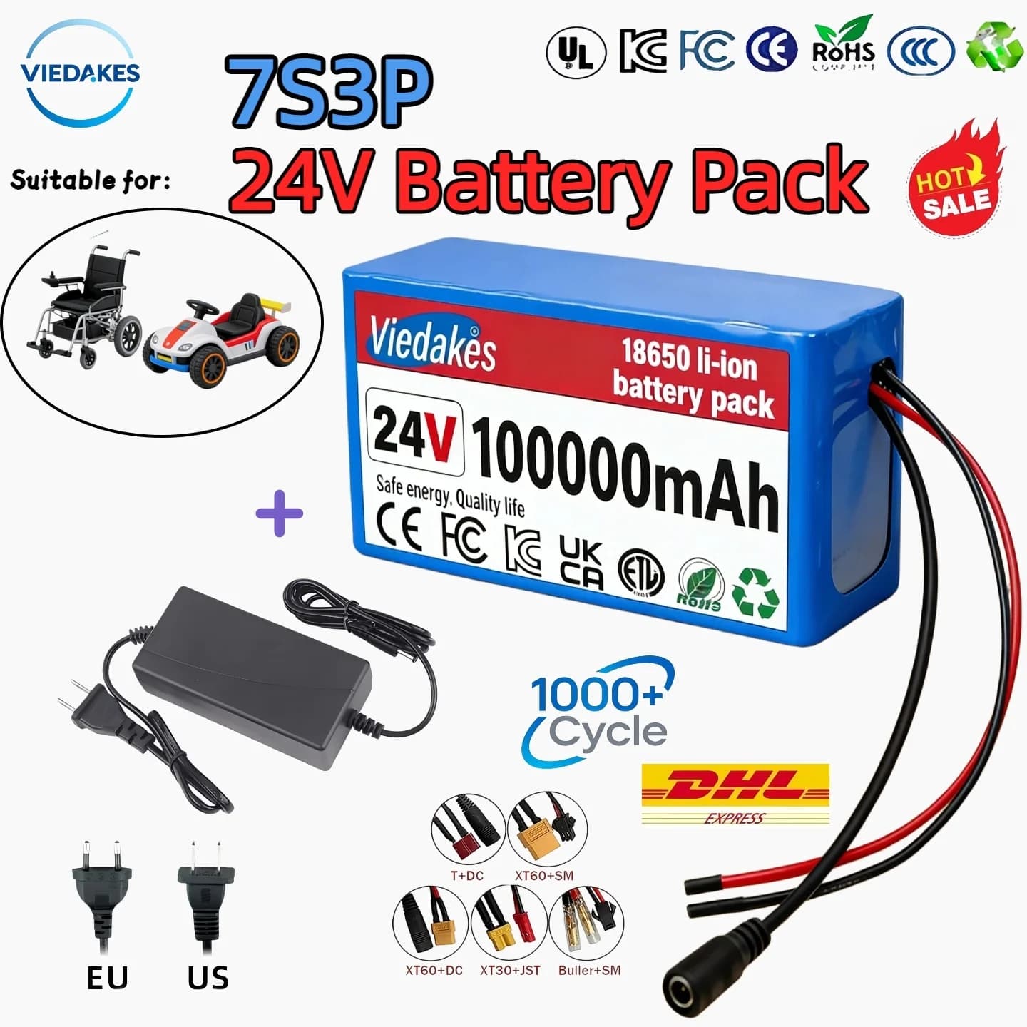 29.4V 100Ah 7s3p 18650 Battery Lithium Battery Suitable for 24V-29.4V Motors Rechargeable Lithium Ion Battery Pack + 2A Charger
