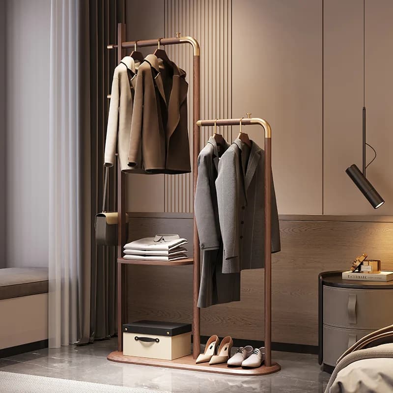 Floor ash wood raised hanger for bedroom in solid wood, living room, coat, hat, scarve, large clothes rack