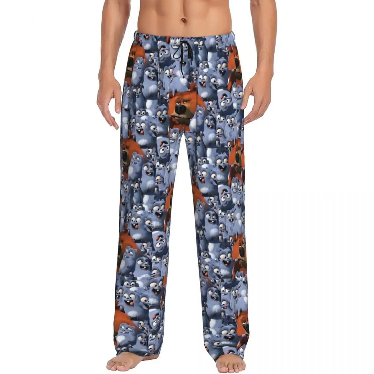 Pantaloni da pigiama da uomo con stampa personalizzata, simpatici Grizzy e The Lemmings, pantaloni da notte con tasche