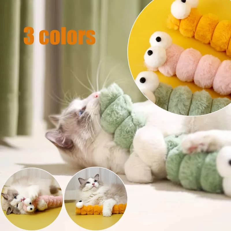 Giocattolo da masticare in peluche per gatti, morbido bastoncino interattivo con erba gatta, cuscino a forma di bruco, gioco teaser per gattini, accessori per gatti