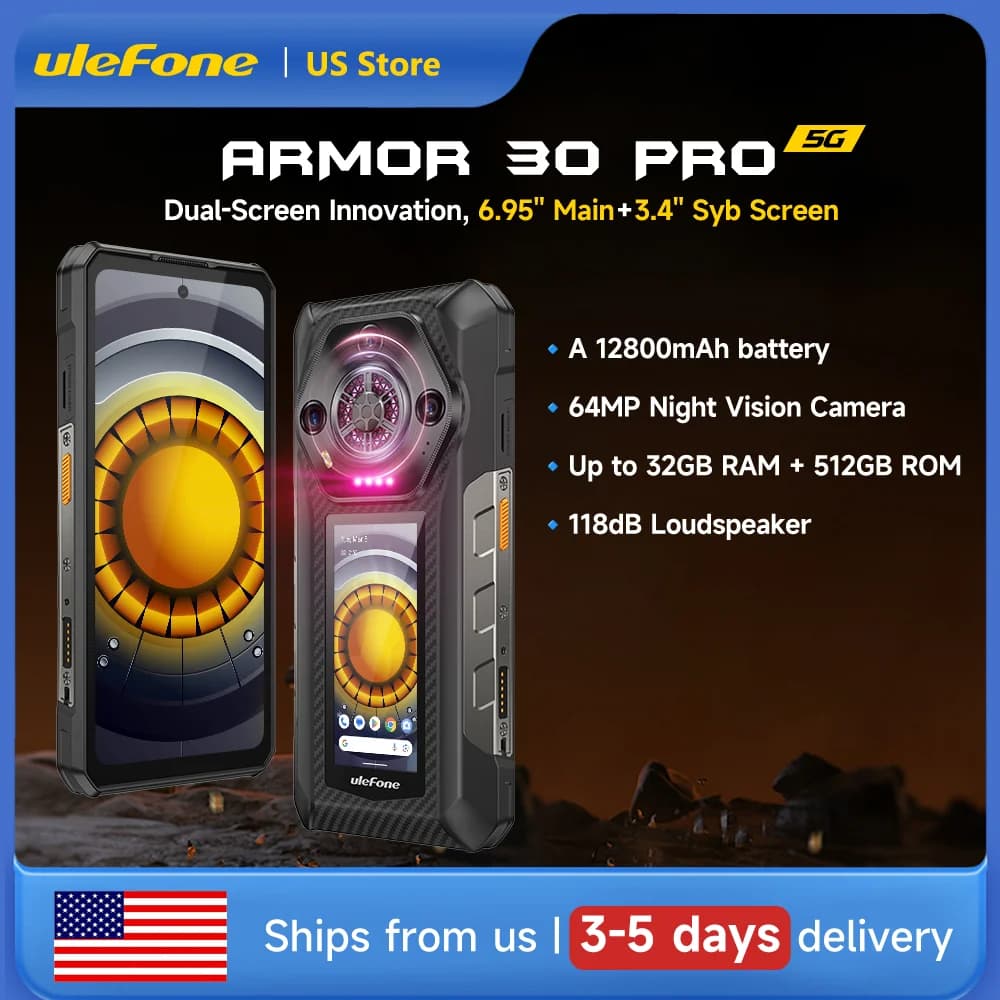 Ulefone Armor 30 Pro 5G Telefono robusto 6.9" 120Hz 32GB+512GB 12800mAh Telecamera notturna 64MP NFC 66W Android 14 Smartphone