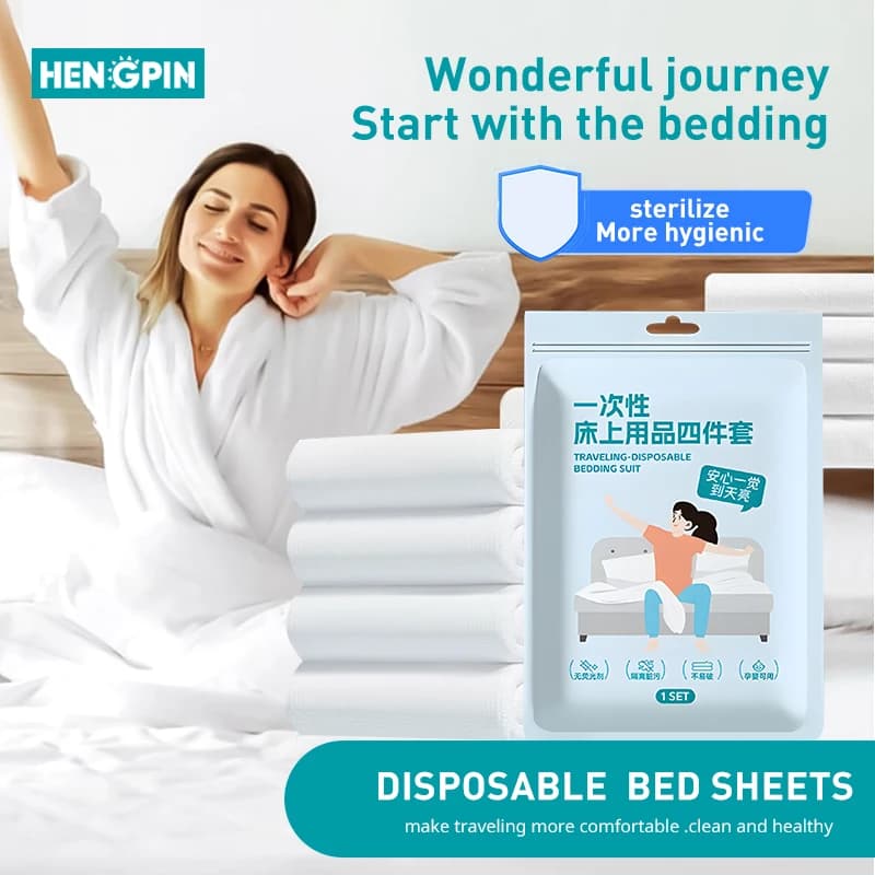 Lenzuolo monouso addensato in 4 pezzi copripiumino Set federa Set biancheria da letto portatile a prova di sporco lenzuola isolanti per Hotel da viaggio