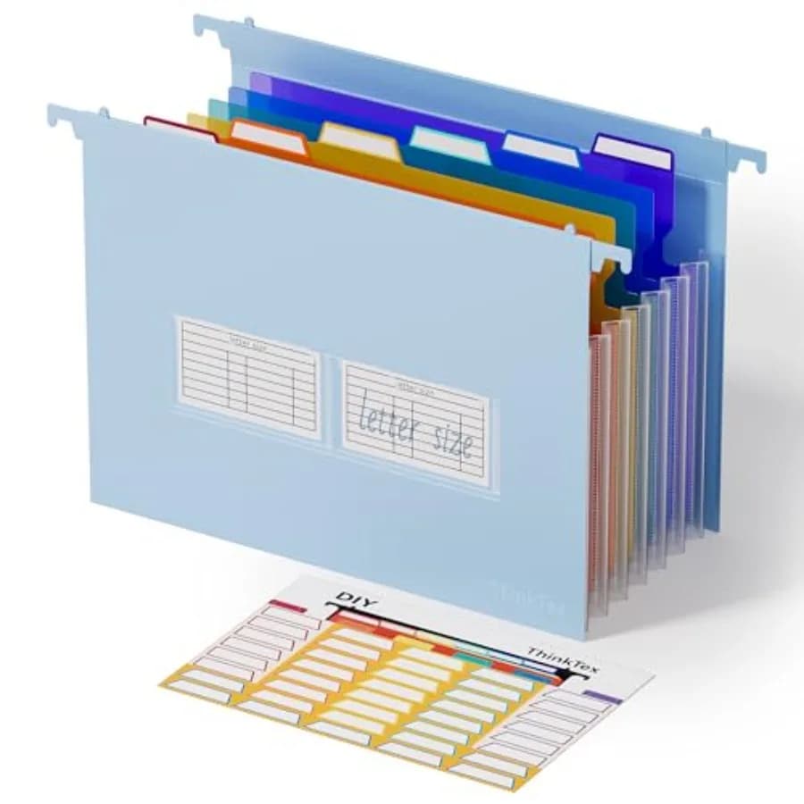 Plastic Epandg Hangg File Folders, 7 novative 1.2" Accordion Pockets, Large Capacity, Multi-Color Tabs, for Filing Cabinet - Bl