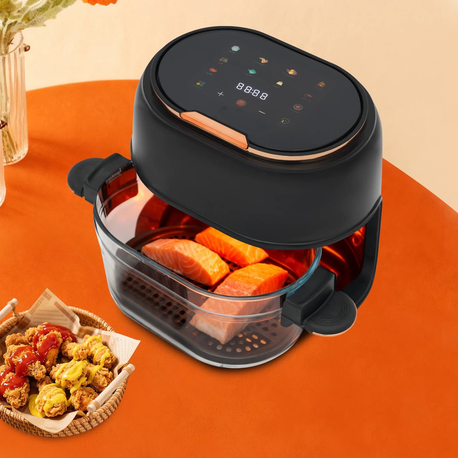 Friggitrice ad Aria Calda 110V 60Hz 900W Capacità 4L Senza Olio con Schermo LED 60-190 ℃ Forno ad Aria Calda con Ampio Intervallo di Regolazione per Friggere e Cuocere Vari Alimenti