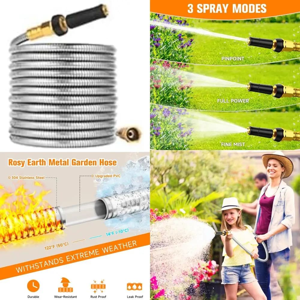 150 Foot Stainless Steel Expandable Garden Pipe: Flexible Water Pipe, No Pleated, Durable With Anti-Deflagrant Protection