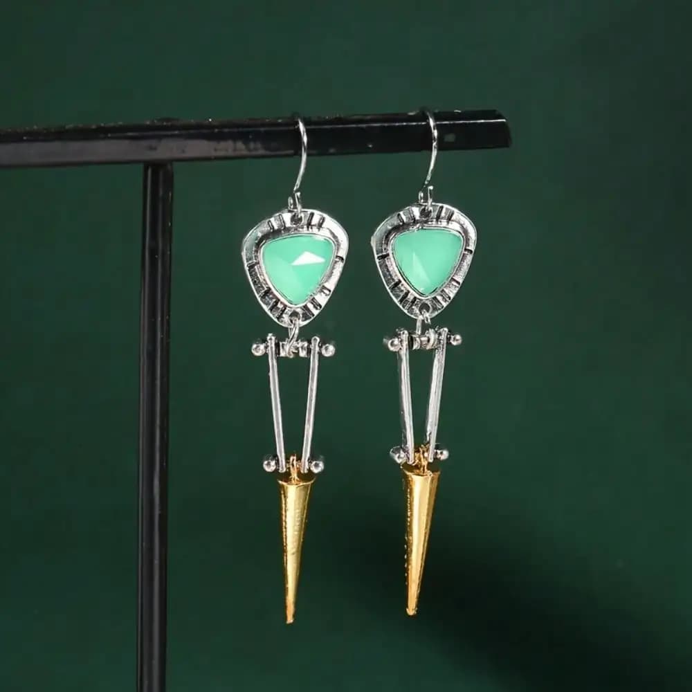 Vintage Long Synthetic Zirconia Pendant Earring, Silvery Plated Bohemian Jewelry For Girls