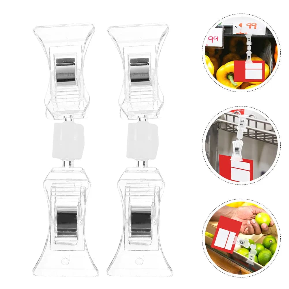20 Pezzi Clip Girevoli a Doppia Testa per Etichette Prezzi, Clip in Plastica per Esposizione in Negozi al Dettaglio e Supermercati, Portaetichette per Merci