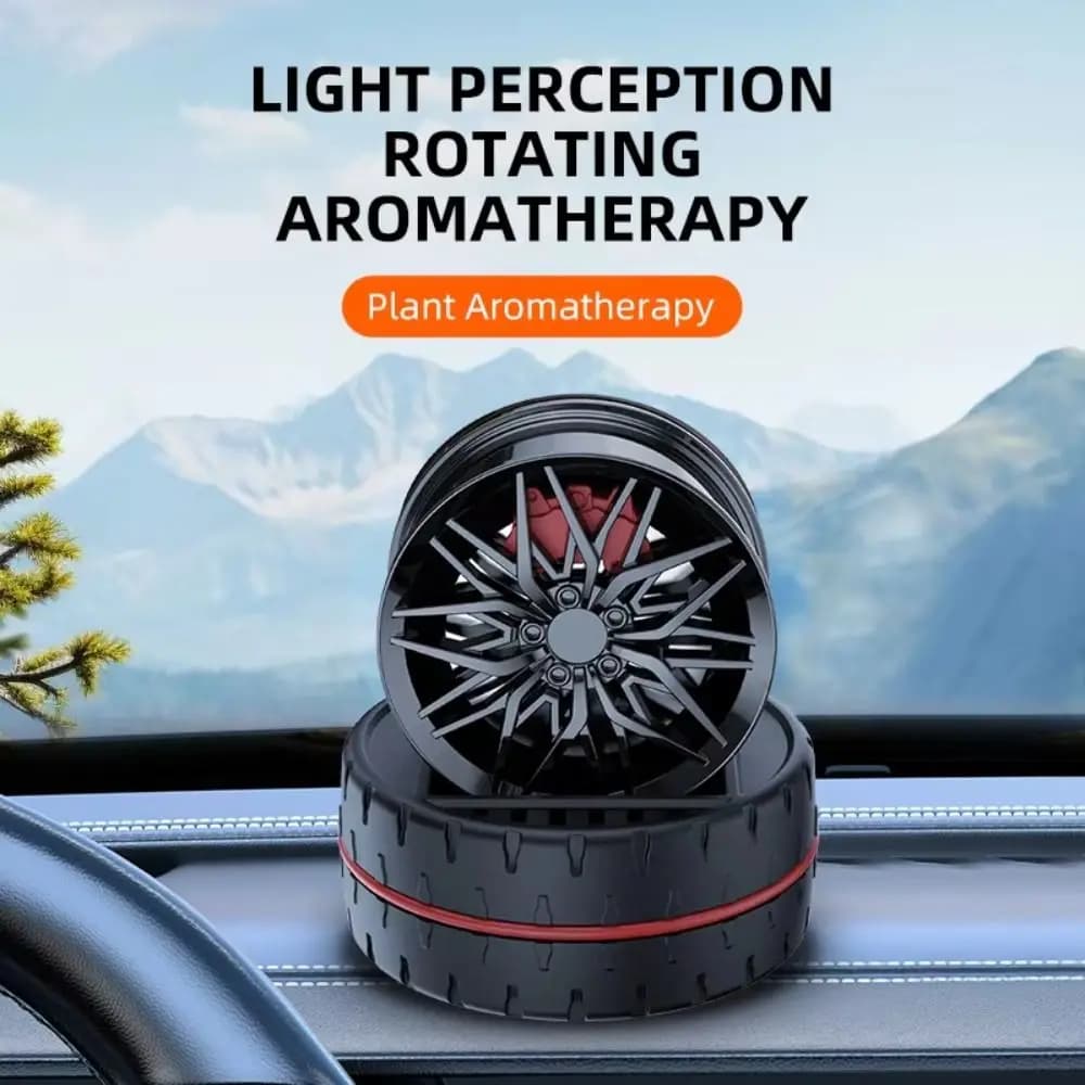 Deodorante per Auto Solare a Forma di Ruota, Design a Mozzo di Ruota, Rotante e Alimentato a Energia Solare, con Forma di Ruote Simulate