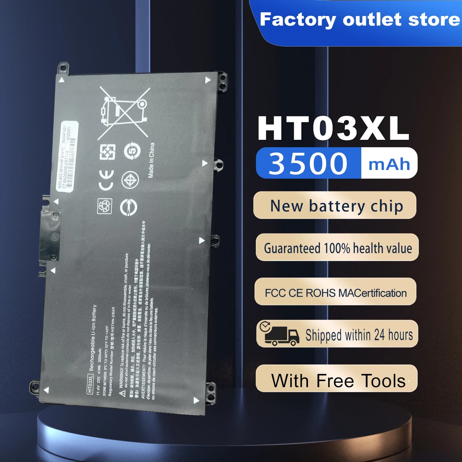 Batteria per laptop HT03XL 11.4V agli ioni di litio, lunga durata, ricarica sicura, ricambio per HP Pavilion 14 15 17 cs ck da db dy Notebook