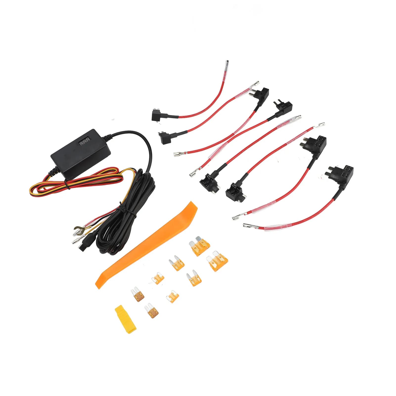3 marches 12V-24V 3A Dash Cam ACC Hardwire Kit Digital Display Power cord with 8 fuses for Dash Camera 24H Parking Monitoring Cable
