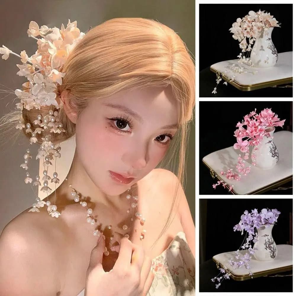 Nuovo nuovo stile cinese fiore forcina perla clip laterale di lusso clip a becco d'anatra copricapo da sposa